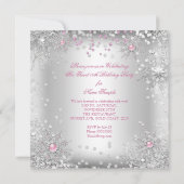 Sweet 16 Roze Snowflakes Silver Winter Wonderland Kaart (Achterkant)