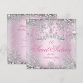 Sweet 16 Roze Snowflakes White Winter Wonderland Kaart (Voorkant / Achterkant)