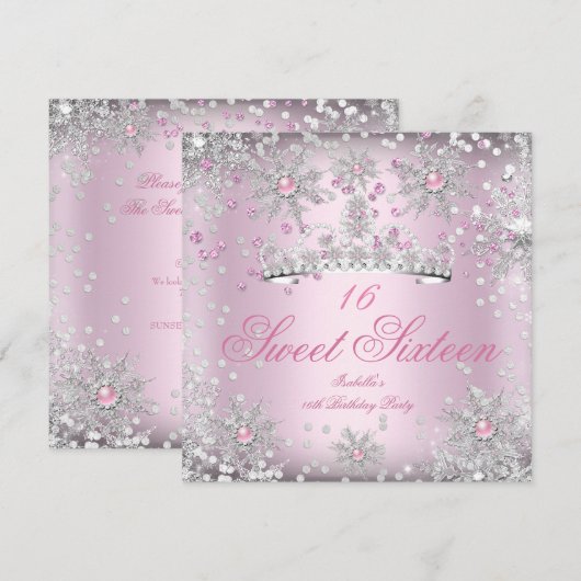 Sweet 16 Roze Snowflakes White Winter Wonderland Kaart (Voorkant / Achterkant)