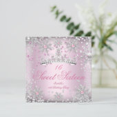 Sweet 16 Roze Snowflakes White Winter Wonderland Kaart (Staand voorkant)