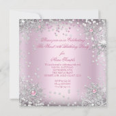 Sweet 16 Roze Snowflakes White Winter Wonderland Kaart (Achterkant)
