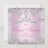 Sweet 16 Roze Snowflakes White Winter Wonderland Kaart (Voorkant)