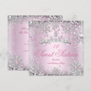 Sweet 16 Roze Snowflakes White Winter Wonderland Kaart