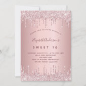 Sweet 16 roze stoffige roos drupt kaart (Voorkant)