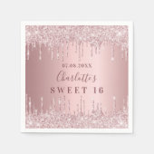 Sweet 16 roze stoffige roos glitter naam servet (Voorkant)
