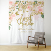 Sweet 16 Roze Vlinders Bloemstuk Achtergrond Wandkleed (In situ)