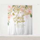 Sweet 16 Roze Vlinders Bloemstuk Achtergrond Wandkleed (Voorkant)