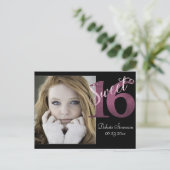Sweet 16 | Roze Waterverf en Faux Glitter Party Briefkaart (Staand voorkant)