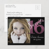 Sweet 16 | Roze Waterverf en Faux Glitter Party Briefkaart (Voorkant / Achterkant)