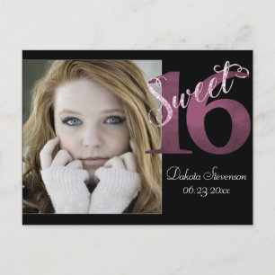 Sweet 16   Roze Waterverf en Faux Glitter Party Briefkaart