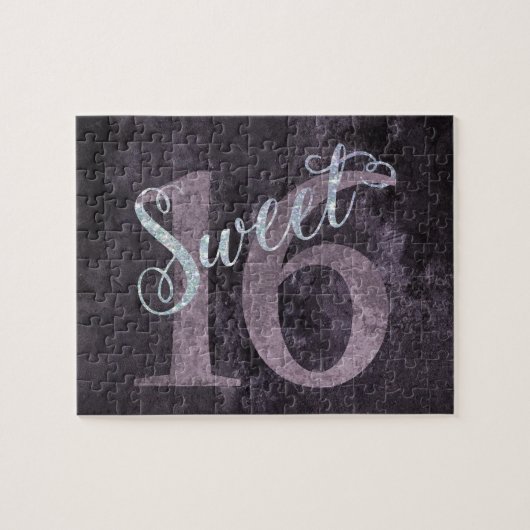 Sweet 16 | Roze Waterverf en Faux Glitter Party Legpuzzel (Horizontaal)