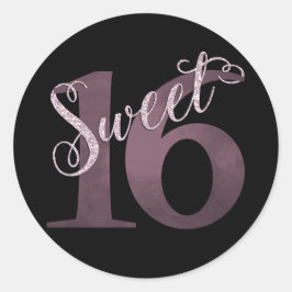 Sweet 16 | Roze Waterverf en Faux Glitter Party Ronde Sticker