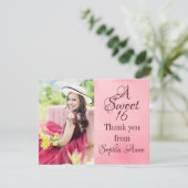 Sweet 16 Roze Waterverf Foto Bedankt (Staand voorkant)