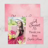 Sweet 16 Roze Waterverf Foto Bedankt (Voorkant / Achterkant)