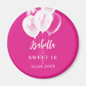 Sweet 16 roze witte ballonnen feestje magneet (Voorkant)