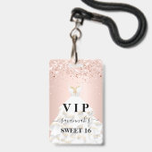 Sweet 16 roze witte jurk naam vip badge (Voorzijde met lanyard)