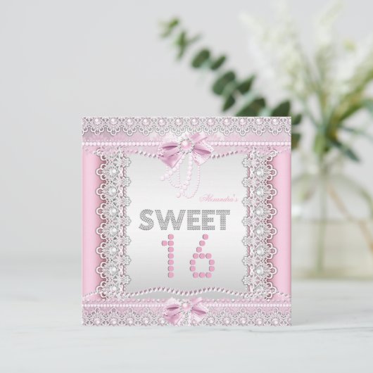 Sweet 16  roze witte parelhoenders kaart (Staand voorkant)