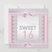 Sweet 16  roze witte parelhoenders kaart (Voorkant)