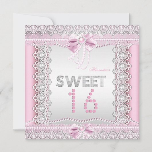 Sweet 16  roze witte parelhoenders kaart (Voorkant)