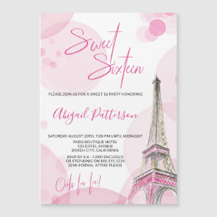 Sweet 16 Roze Witte Parijs thema Verjaardagsfeestj Magnetische Uitnodiging