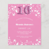 Sweet 16 roze witte sterren budget uitnodiging flyer (Voorkant)