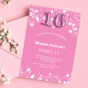 Sweet 16 roze witte sterren uitnodiging briefkaart