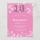 Sweet 16 roze witte sterren uitnodiging briefkaart (Voorkant)