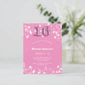 Sweet 16 roze witte sterren uitnodiging briefkaart (Staand voorkant)