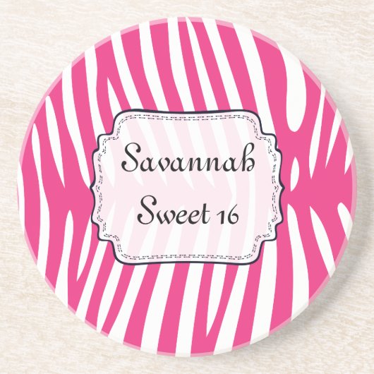 Sweet 16 Roze Zebra Achtergrondkleur wijzigen Zandsteen Onderzetter (Voorkant)