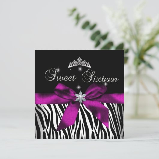 Sweet 16 Roze Zebra Black White Diamonds Kaart (Staand voorkant)