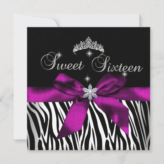Sweet 16 Roze Zebra Black White Diamonds Kaart (Voorkant)