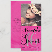 Sweet 16 Roze Zilver & Zwart Fotouitnodiging