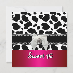 Sweet 16 Roze Zilver Zwart Wit Koe Luipaard Kaart