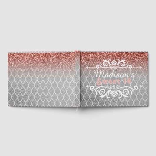 Sweet 16 Roze Zilveren Quatrefoil Glitter Custom Gastenboek (Volledig)