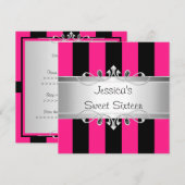 Sweet 16 Roze Zwarte Stripes Silver Jewel Party Kaart (Voorkant / Achterkant)