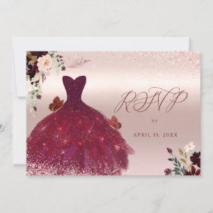 Sweet 16 RSVP Blush Burgundy Waterverf Flowers Kaart