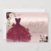 Sweet 16 RSVP Roze Bourgondië Waterverf Bloemen Kaart (Voorkant)