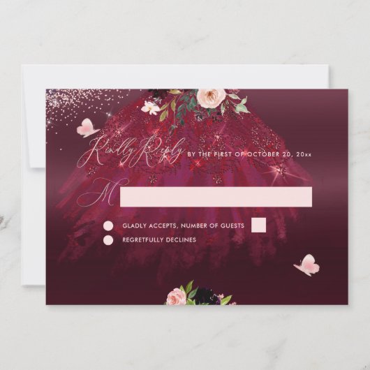 Sweet 16 RSVP Roze Bourgondië Waterverf Bloemen Kaart (Achterkant)