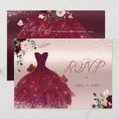 Sweet 16 RSVP Roze Bourgondië Waterverf Bloemen Kaart (Voorkant / Achterkant)