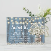 Sweet 16 Rustic Babys Breath Floral Jar Dusty Blue Kaart (Staand voorkant)