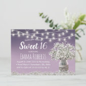 Sweet 16 Rustic Babys Breath Flowers Dusty Paars Kaart (Staand voorkant)