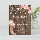 Sweet 16 Rustic Boho Floral String Lights Kaart (Staand voorkant)