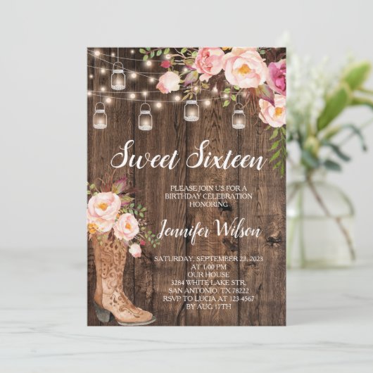 Sweet 16 Rustic Boho Floral String Lights Kaart (Staand voorkant)