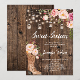 Sweet 16 Rustic Boho Floral String Lights Kaart