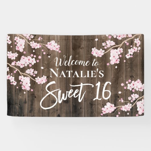 Sweet 16 Rustic Cherry Blossom Floral Barn Wood Spandoek (Horizontaal)