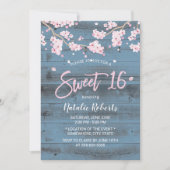 Sweet 16 Rustic Cherry Blossom Flowers Dusty Blue Kaart (Voorkant)