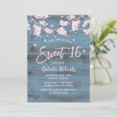 Sweet 16 Rustic Cherry Blossom Flowers Dusty Blue Kaart (Staand voorkant)