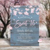 Sweet 16 Rustic Cherry Blossom Flowers Dusty Blue Kaart