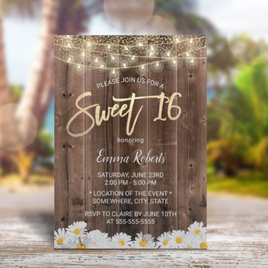 Sweet 16 Rustic Daisy Flowers Barn Wood Kaart