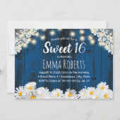 Sweet 16 Rustic Daisy Flowers String Lights Navy Kaart (Voorkant)